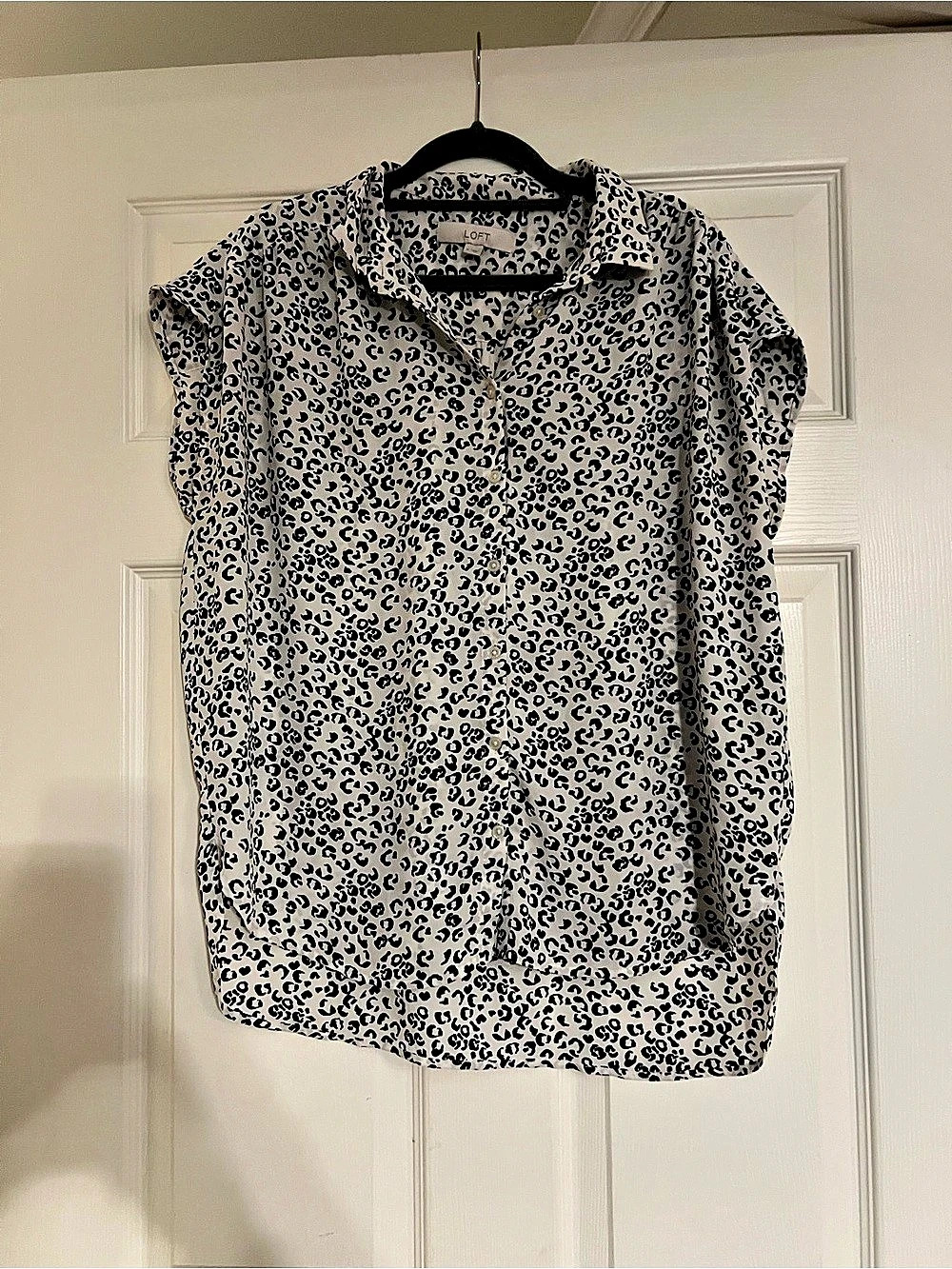 LOFT Animal Print Blouse in White & Black